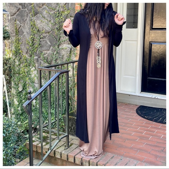Mocha side pocket 3/4 sleeves maxi dress - Picture 5 of 7